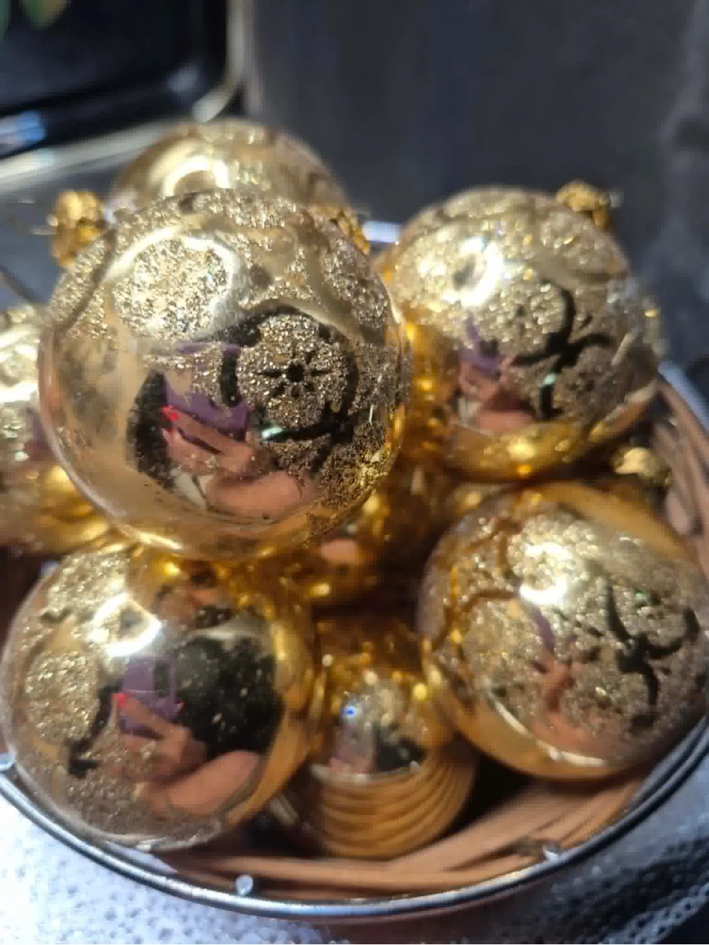 MCM Vintage Gold Mica on Mercury Glass Christmas Ornaments Set 7 - West Germany